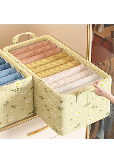 Dancemonkey X X Sarı Saklama Papatya Organizatör Kutusu 50x35x32cm Renkli Katlanır Giysi Dolabı - Gw 140l