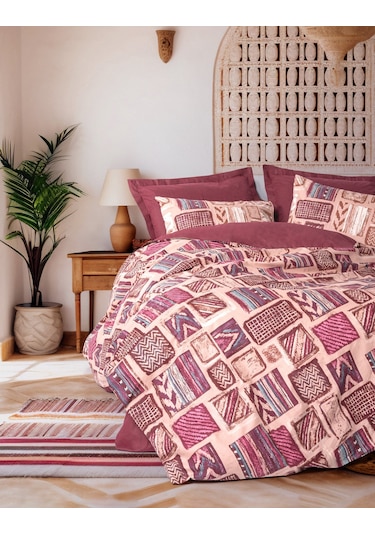 Cotton Box Ethnic Tek Kişilik Nevresim Takımı Estilo Bordo