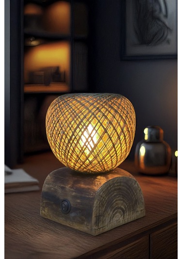 Dilim Ağaç Jüt Abajur Hasır Doğal İskandinav El Yapımı Ahşap Lambader Yatak Oturma Odası Rustik Ahşap