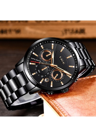 Dış Ticaret Lıge Erkek Spor Kuvars Saat Su Geçirmez Çelik Kemer Çift Gözlü Çok Fonksiyonlu Saat İş Saati Kahverengi Kemer Gül Mavi Diğer