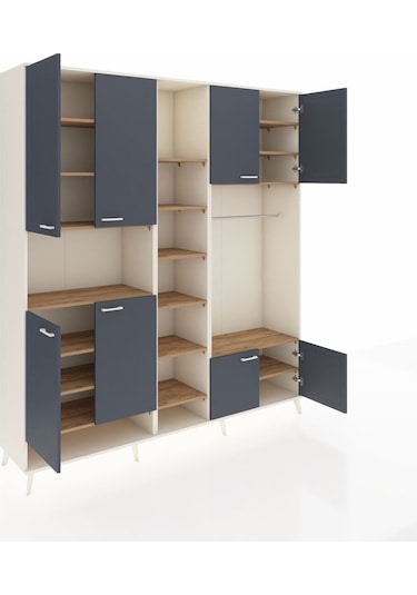 Hyperion Dolap 18 Raflı 8 Kapaklı Tek Askılı 220x44x243 Aytaşı-antrasit/çam Antrasıt/atlas Çam