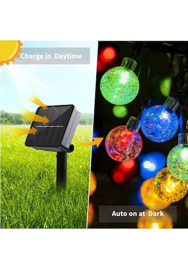 Güneş Enerjili 7 M 50 Led Rgb Çok Renkli Kristal Top Solar Bahçe Aydınlatması Led Lamba