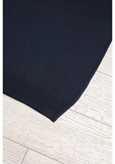 V Yaka Battal Büyük Boy Yünlü Kolsuz Triko Süveter Lacivert