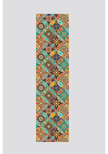 Turuncu Mavi Retro Vintage Desenli Runner 40x140cm Turuncu