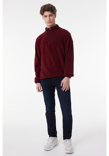 Lee Regular Fit Normal Kesim Dik Yaka Yarım Fermuarlı Bordo Polar L212208810 Bordo