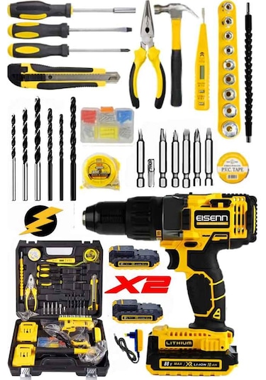 Eisenn 88 V 10 Ah Darbeli Yeni Nesil Akülü Vidalama Matkap 100 Pcs