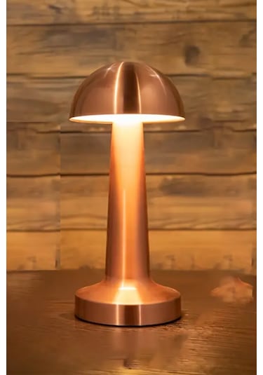 Mantar Model Retro Masa Lambası Rosegold Bakır Dimmerli Şarjlı