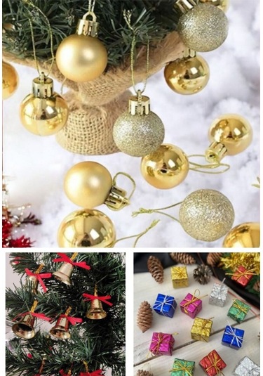 3 Lü Yılbaşı Seti 12'li Çam Ağacı Çan 12 Li Gold Yılbaşı Ç.ağacı Topu 12'li Mini Hediye Paketi Süsü Çoklu Renk