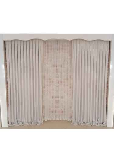 Kemik Renk Fon Kadife Perde Çift Kanat 1/3 Sık Pileli Dikim V-42 Kemik