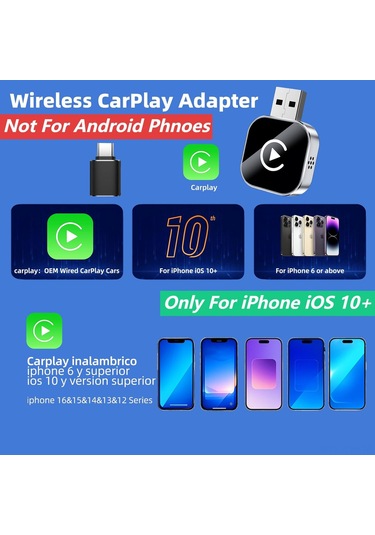 Jeehugo 2025 Yeni Versiyon Kablosuz Carplay Android Auto Adaptörü - Usb/type-c Desteği, Hızlı Bağlantı, Ultra Mini Tasarım Gümüş