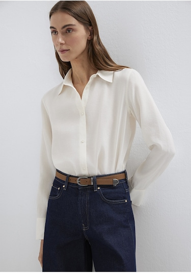 Mavi - Tencel Liyosel Karışımlı Ekru Gömlek 1211374-70057 Ekru