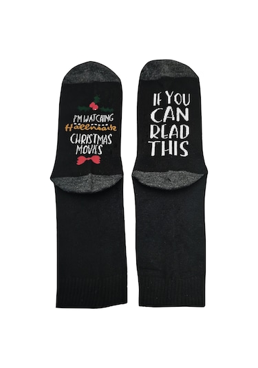 Neevoyu Erkek Kadın Unisex Pamuklu Noel Çorabı - Nefes Alıcı Ter Emici Dayanıklı Yumuşak Yüksek Konfor - Siyah Tek Çift Siyah