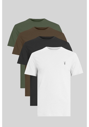 Erkek Standart-fit Bisiklet Yaka %100 Pamuk 4'lü Basic Tişört Paketi Kzk-102 Çok Renkli