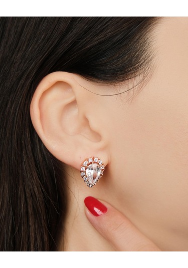 Lekka Design Kadın Kararmaz Çelik Lüks Takı Damla Zirkon Taşlı Şık Abiye Küpe Altın