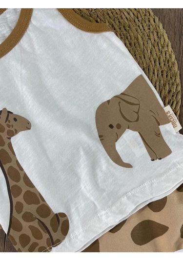 Animal Baskılı Şortlu Takım Kahve