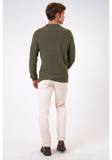 Haki Regular Fit Pamuklu Jakarlı Bisiklet Yaka Triko Kazak-haki Haki