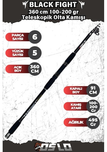 Oslo Black Fight 360cm 100-200gr Remixon Prestige 6000 Tatlı/tuzlu Olta Seti