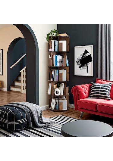 Dk50-vigowood Döner Kitaplık - 5 Kat / Ceviz Ceviz