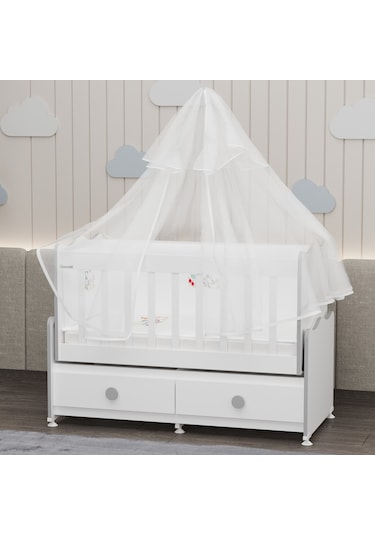 Elegant Mdf Çıtalı Beşik + Şifonyer Yatak Uykuseti - Gri Beyaz