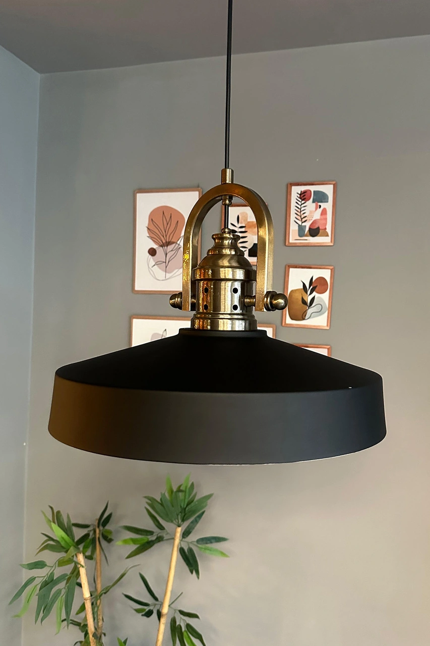 Açe Siyah Tekli Delikli Eskitme Başlık Avize Retro Sarkıt Ofis Showroom Salon Mutfak Avizeleri Siyah