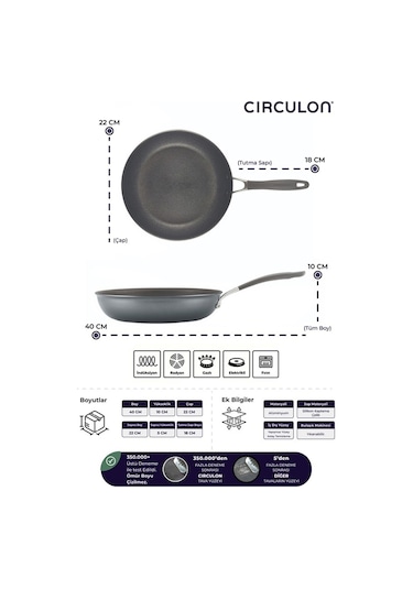 Circulon 22 Cm Kızartma Tavası Gri - Siyah