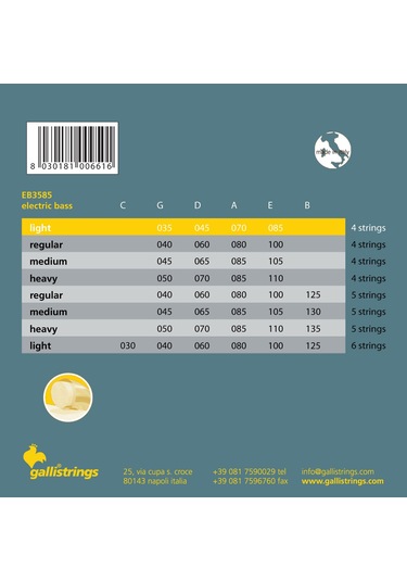 Galli Eb3585 Nickel Round 4 Tel Light Bas Gitar Tel Seti