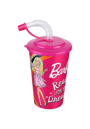 Barbie Kapaklı Pipetli Bardak 400 Ml