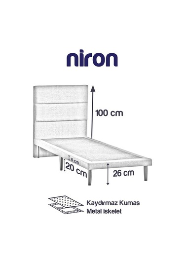 Niron Slim Baza Ve Başlık Takımı 140x200 Çift Kişilik Gri Kumaş Kaplı Metal Karyola Ve Başlık Seti
