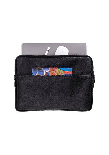 Bloomsleeve Leeds 16" Obsidian Black Hakiki Deri Laptop & Tablet Kılıfı Siyah