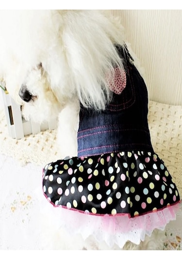 Patici Miss Kalp Detaylı Askılı Denim Kedi Köpek Elbisesi