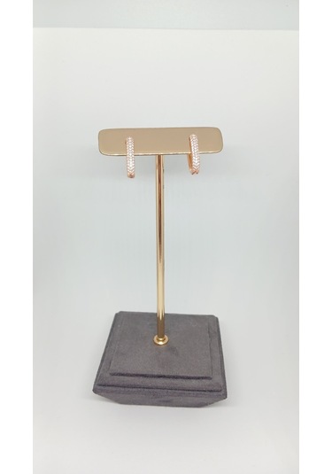 Taşlı Rose Kaplama 925 Ayar Gümüş Halka Küpe Gümüş