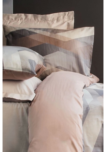 Helix Kahve 210 Tc 83 Tel Dijital Pamuk Saten Çift Kişilik Nevresim Takımı Çok Renkli