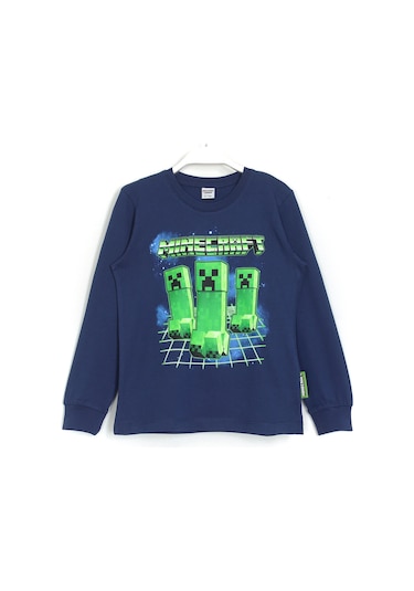 3D Minecraft Baskılı Erkek Çocuk Pijama Takımı Lacivert