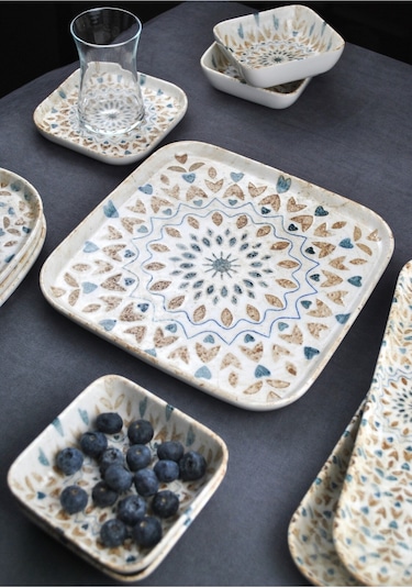 29 Parça Porselen Kare Kahvaltı Takımı Set Ephesus Çeyizlik Kahvaltılık Seti Krem