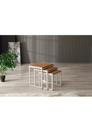 Sehpol Üçlü Zigon Sehpa 50x40x52/45x40x46/40x40x40 Beyaz