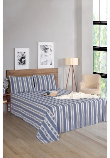 Sport Çizgili Çarşaf + Yastık Kılıfı Seti Tek Kişilik Soft Line Lacivert Lacivert