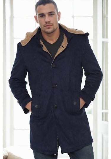 Plt8399 Dewberry Süet Görünümlü Erkek Palto-lacivert-2 Lacivert-2