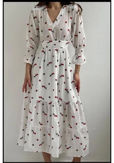 Defymoda Kırmızı Gipeli Vual Elbise Kırmızı