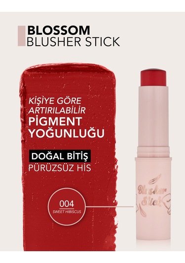 Flormar Blossom Hafif Yapılı & Doğal Bitişli Kat Kat Uygulanabilir Stick Allık 004 Sweet Hıbıscus