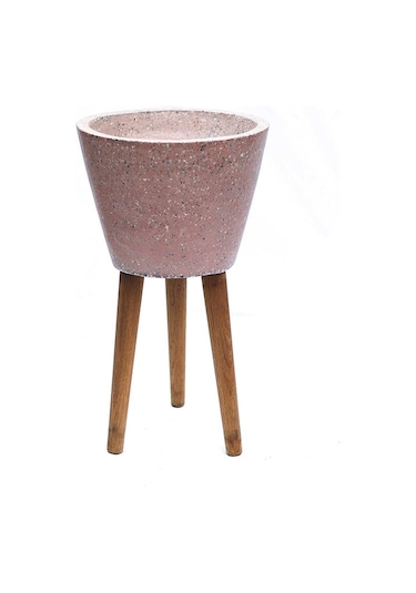 Aspen Ahşap Ayaklı Beton Saksı Pembe Gri
