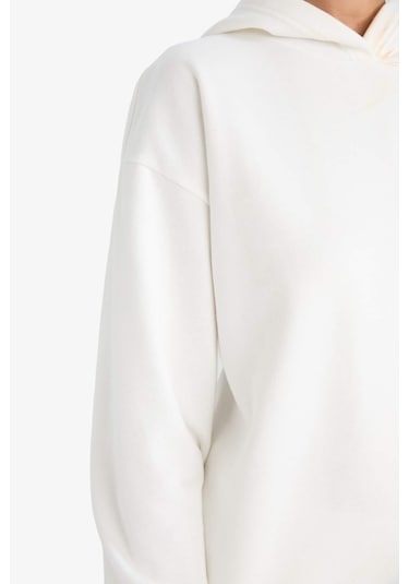 Defacto Relax Fit Kapüşonlu Basic Düz Kalın Sweatshirt D9935ax25wner105 Ekru