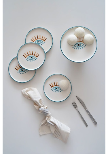 Kevin Seramik Hand Made 5 Parça Nazar Pasta Servis Takımı