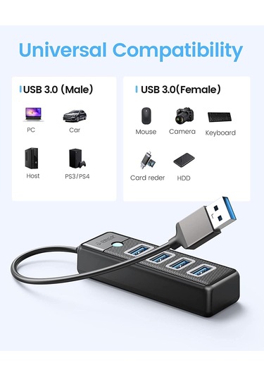 Orico USB3.0 4 Portlu 5Gbps Çoklayıcı HUB, 1M, Siyah, PW4U-U3-10