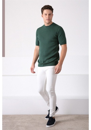 Ferraro Yeşil Bisiklet Yaka Erkek Pamuk Triko T-Shirt-Yeşil