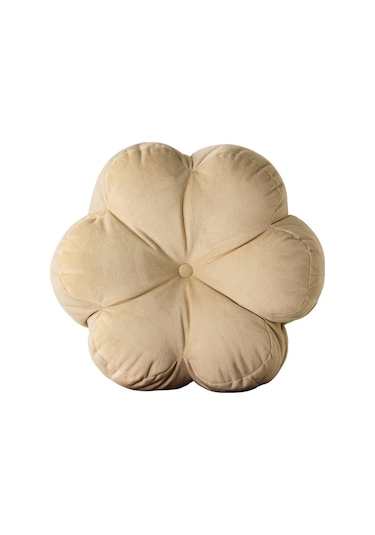 Papatya Bloom Dekoratif Kadife Kırlent- Bej - 40x40 Cm Bej
