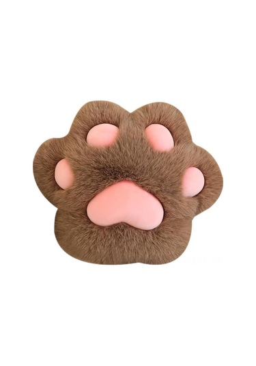 Lemestar Kedi Ayakşığı Desenli Yumuşak Plüsh Bel Yastığı - Ofis, Araba, Koltuk Desteği Ve Dekor Koyu Kahverengi, 45 Cm Koyu Kahverengi
