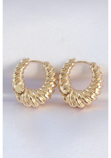 Pirinç Gold Renk Tırtık Detay Bombeli Halka Küpe - Ebj240601w24747 Diğer