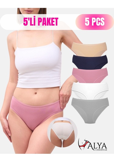Alya Underwear Kadın Pamuklu Hipster - Slip Külot 5 Farklı Renk 1 Pakette Çor Renkli