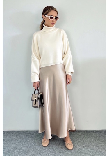 Luna Bel Lastikli Maksi Boy Gold Saten Etek Gold