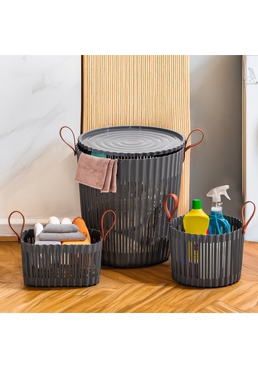Porsima 4314 Antrasit 3'lü Sepet Seti Banyo Mutfak Organizeri